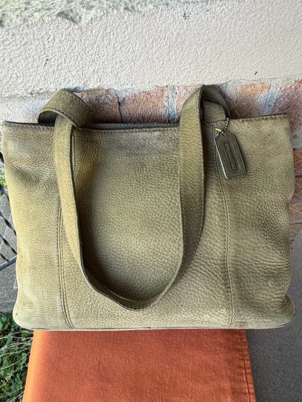 COACH Vintage 90s Sonoma Large Dark Sage Khaki Nubuc Shopper Shoulder Bag Tote